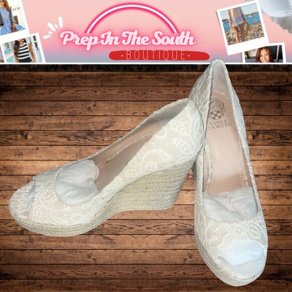 Vince Camuto 'Totsi' Peep Toe Nude Espadrille Wedge Sandals | Size 9.5 - Picture 3 of 12